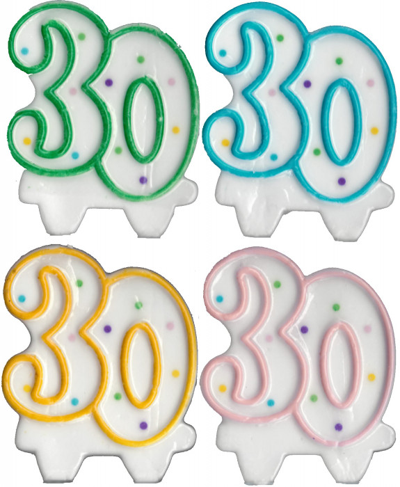 Svíčka dortová číslo 30 s puntíky 7,5cm